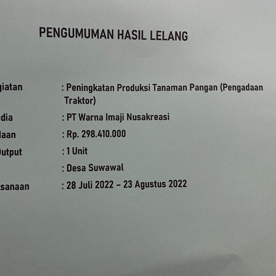 PENGUMUMAN HASIL LELANG